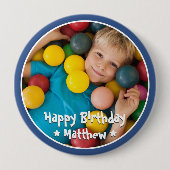 Happy Birthday Modern Simple Star Foto Button (Vorderseite)