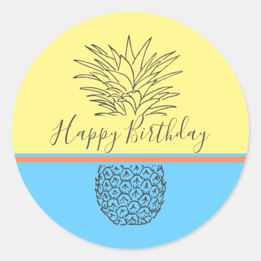 Happy Birthday Moderne Ananas Runder Aufkleber (Vorderseite)