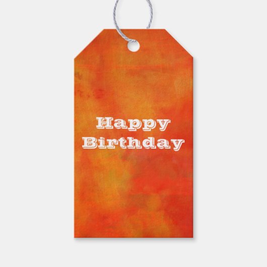 Happy Birthday Modernes Abstraktes Bild in Orange Geschenkanhänger (Vorderseite)