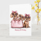 Happy Birthday modische Dackel Hunde Karte (Gelbe Blume)