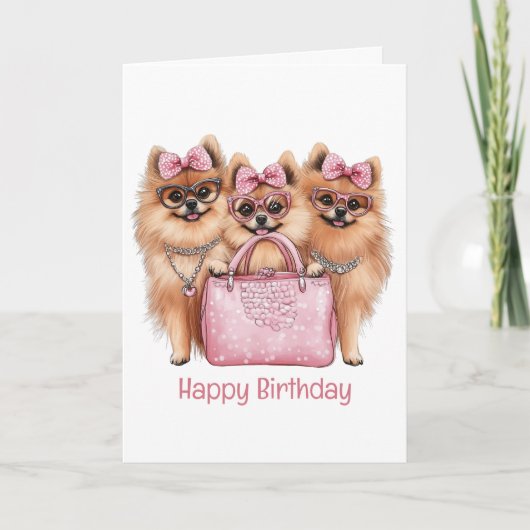 Happy Birthday modische Spitz Hunde Karte (Vorderseite)