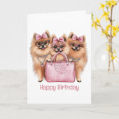 Happy Birthday modische Spitz Hunde Karte (Gelbe Blume)