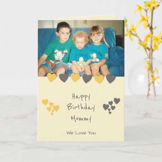 Happy Birthday Mommy orange graues Foto Karte (Gelbe Blume)