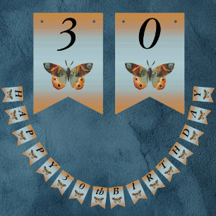 Happy Birthday Monarch Butterfly Blues Orange Wimpelkette