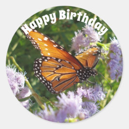 Happy Birthday Monarch Butterfly Foto Floral Runder Aufkleber
