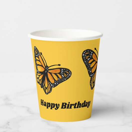 Happy Birthday Monarch Butterfly Wasserfarbe Pappbecher (Vorderseite)