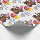 Happy Birthday Monkey and Balloons Party Geschenkpapier (Ecke)