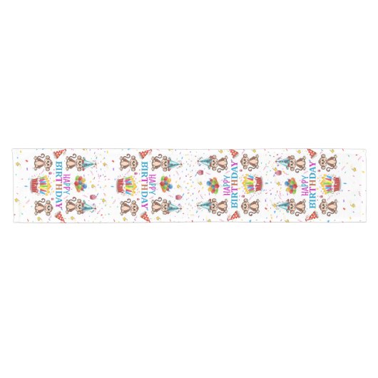 Happy Birthday Monkey Cupcake Table Runner Kurzer Tischläufer (Horizontal)