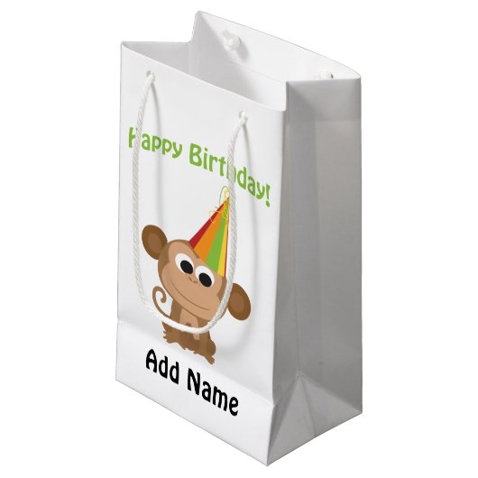Happy Birthday Monkey Kleine Geschenktüte (Vorderseite Schrägansicht)