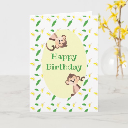 Happy Birthday Monkey Tropical Leaf Banana Peels Karte (Gelbe Blume)
