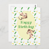 Happy Birthday Monkey Tropical Leaf Banana Peels Postkarte (Vorne/Hinten)