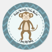 Happy Birthday Monkey Zoo Animals Runder Aufkleber (Vorderseite)