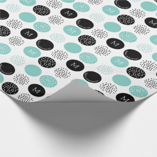 Happy Birthday Monogram Circles Aqua Dots Wrap Geschenkpapier