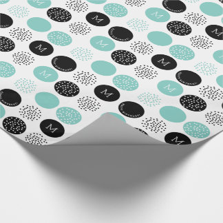Happy Birthday Monogram Circles Aqua Dots Wrap Geschenkpapier