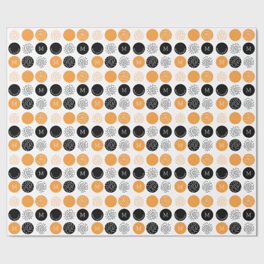 Happy Birthday Monogram Circles Orange Dots Wrap Geschenkpapier (Flach)