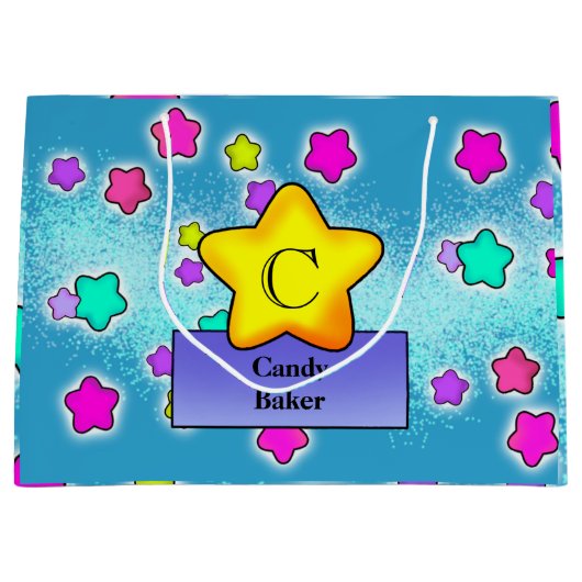 Happy Birthday Monogram mit Hübschen Pastelstars Große Geschenktüte (Vorderseite)