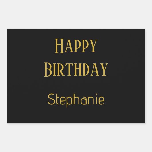 Happy Birthday Monogram Name Gold Schwarz-weiß Geschenkpapier Set (Vorderseite 3)