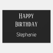 Happy Birthday Monogram Name Gold Schwarz-weiß Geschenkpapier Set (Vorderseite)