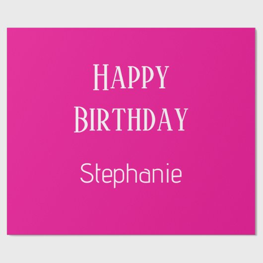 Happy Birthday Monogram Name Hot Pink White 2025 Geschenkpapier (Flach)