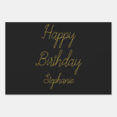Happy Birthday Monogram Name Schwarz-weiß Gold Geschenkpapier Set (Vorderseite 3)
