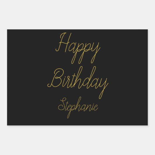Happy Birthday Monogram Name Schwarz-weiß Gold Geschenkpapier Set (Vorderseite 3)