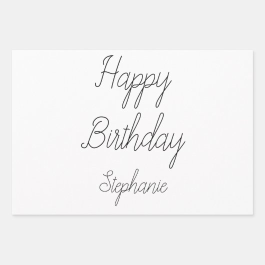Happy Birthday Monogram Name Schwarz-weiß Gold Geschenkpapier Set (Vorderseite 2)