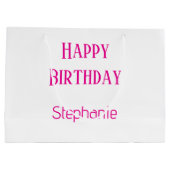 Happy Birthday Monogram Name White Hot Pink 2025 Große Geschenktüte (Rückseite)