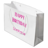 Happy Birthday Monogram Name White Hot Pink 2025 Große Geschenktüte (Rückseite Schrägansicht)