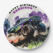 Happy Birthday Monster Truck Smash Crash Boy Pappteller (Vorderseite)