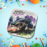 Happy Birthday Monster Truck Smash Crash Boy Pappteller<br><div class="desc">Zum Geburtstagsmonster Truck Smash Crash Boy Kids Paper Party Teller bietet ein Aquarellmonster LKW durch den Schmutz mit dem Text "Happy Birthday (Name)" in der modernen Typografie Skript. Ideal für Kinder-Geburtstagsfeiern. Senden Sie die E-Mail oder laden Sie sich einfach die zum Download verfügbare digitale Einladung herunter. Designed by Evco Studio....</div>