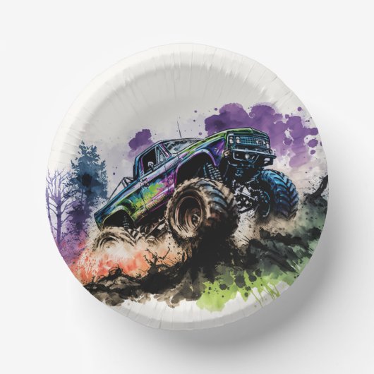 Happy Birthday Monster Truck Smash Crash Boy Pappteller (Vorderseite)