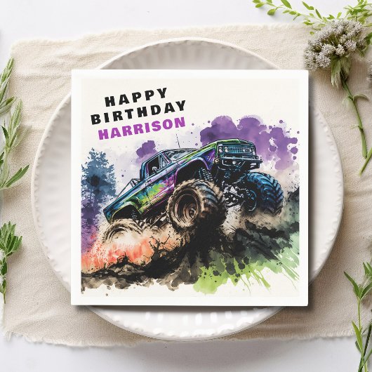 Happy Birthday Monster Truck Smash Crash Boy Serviette