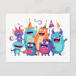 Happy Birthday. Monsterparty mit Monstern Postkarte