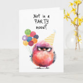 Happy Birthday Moody Bird Party Hat Balloons Karte (Gelbe Blume)
