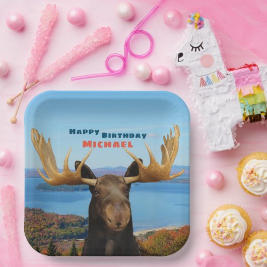 Happy Birthday Moose Wildlife Pappteller (Party)