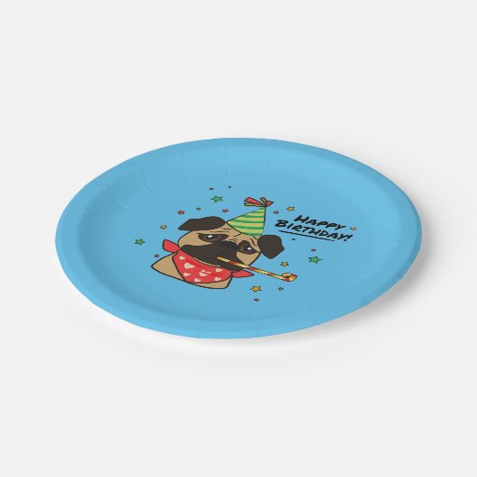 Happy Birthday Mops Boy Pappteller (Schrägansicht)