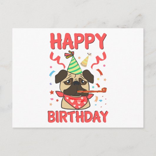 Happy Birthday Mops Bulldog Postkarte (Vorderseite)