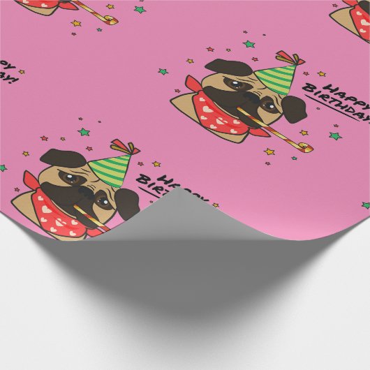 Happy Birthday Mops Girl Geschenkpapier (Ecke)