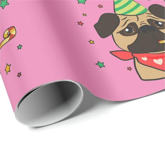 Happy Birthday Mops Girl Geschenkpapier (Rolleneckpunkt)