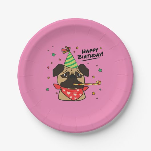 Happy Birthday Mops Girl Pappteller (Vorderseite)
