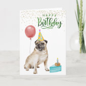 Happy Birthday Mops Hund Watercolor Karte (Vorderseite)