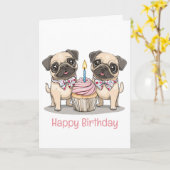 Happy Birthday Mops Hunde Cupcake Karte (Gelbe Blume)
