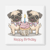 Happy Birthday Mops Hunde Cupcake Magnet (Vorne)