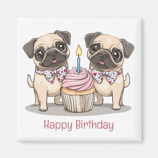 Happy Birthday Mops Hunde Cupcake Magnet (Vorne)