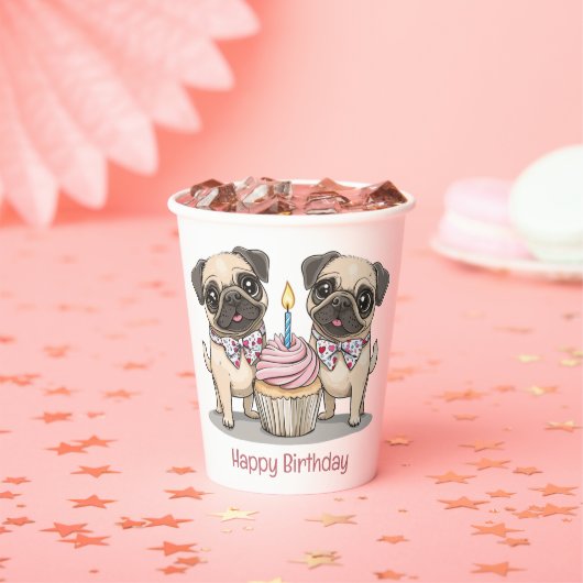 Happy Birthday Mops Hunde Cupcake Pappbecher (Insitu)