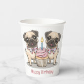 Happy Birthday Mops Hunde Cupcake Pappbecher (Rückseite)