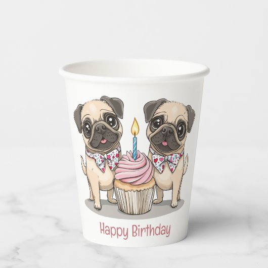 Happy Birthday Mops Hunde Cupcake Pappbecher (Rückseite)