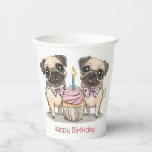 Happy Birthday Mops Hunde Cupcake Pappbecher (Vorderseite)