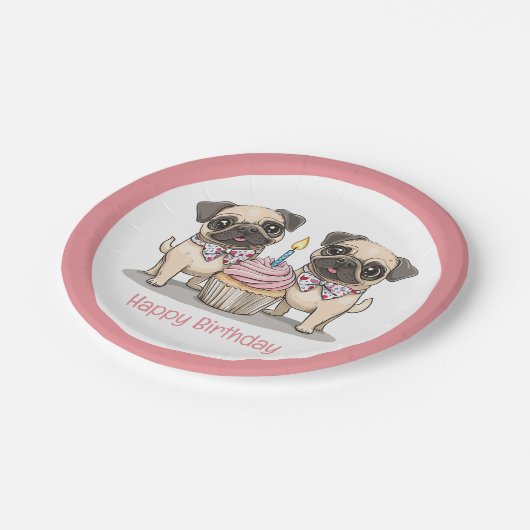 Happy Birthday Mops Hunde Cupcake Pappteller (Schrägansicht)