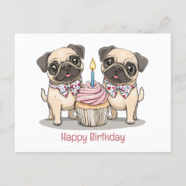 Happy Birthday Mops Hunde Cupcake Postkarte